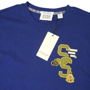 NEW Scotch & Soda Graphic Tee Men M Blue Relaxed Fit Short Sleeve T-Shirt